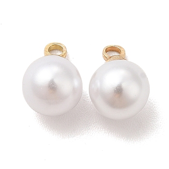 Plastic Imitation Pearl Charms, with Brass Finding, Cadmium Free & Lead Free, Round Charm, Real 24K Gold Plated, 9x5.5mm, Hole: 1.5mm