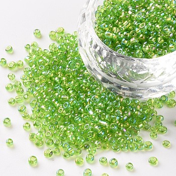(Repacking Service Available) Round Glass Seed Beads, Transparent Colours Rainbow, Round, Green Yellow, 12/0, 2mm, about 12g/bag