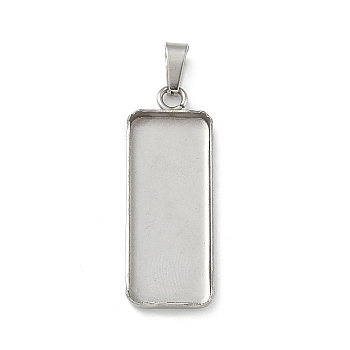 304 Stainless Steel Pendant Cabochon Settings, Rectangle, Stainless Steel Color, 30x11x2mm, Hole: 5x2.5mm