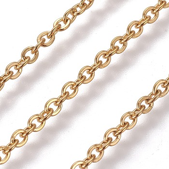 3.28 Feet 304 Stainless Steel Cable Chains, Soldered, Flat Oval, Golden, 2.5mm, Link: 3x2.5x0.6mm