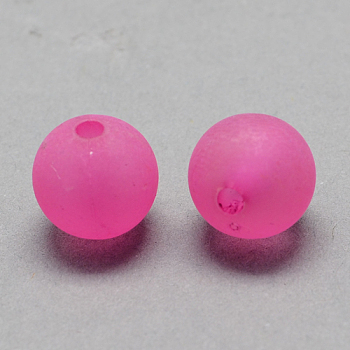 Transparent Acrylic Ball Beads, Frosted Style, Round, Hot Pink, 8mm, Hole: 2mm, about 1892pcs/500g