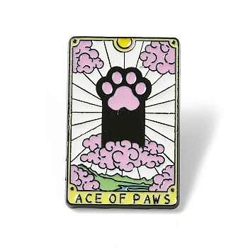 Ace of Paws Tarot Card with Cat Enamel Pins, Black Alloy Badge for Women, Pearl Pink, 29x18.5x1.5mm