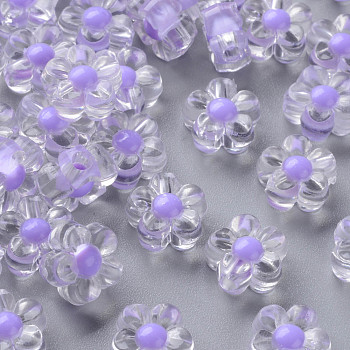 Transparent Acrylic Beads, Bead in Bead, Flower, Lilac, 12x12.5x6mm, Hole: 2.5mm, about 893pcs/500g