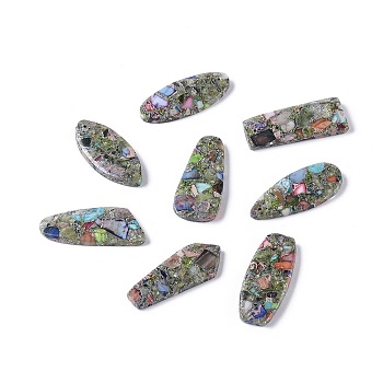 Assembled Imperial Jasper and Fluorite Pendants, with Brass, Dyed, Mixed Shapes, Light Sea Green, 41~43x17~19x3.5~4.5mm, Hole: 1.2~1.4mm