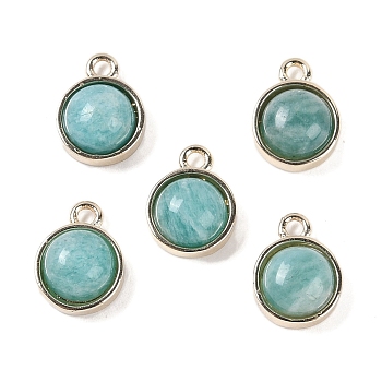 Natural Amazonite Pendants, with GoldenTone Rack Plating Brass, Flat Round, 9.8x7.5x4.3mm, Hole: 1.2mm