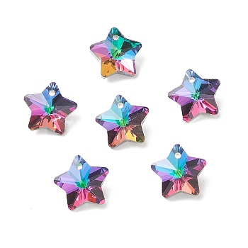 Electroplate Glass Charms, Faceted, Star, Green, 13x13.5x7mm, Hole: 1.2mm