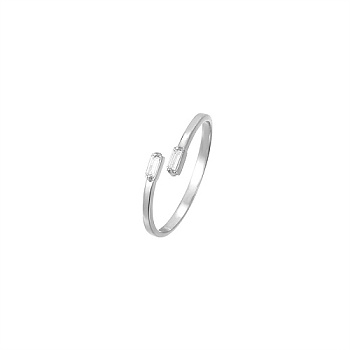 Stainless Steel Cuff Ring, with Glass, Rectangle, Clear, Inner Diameter: 20mm