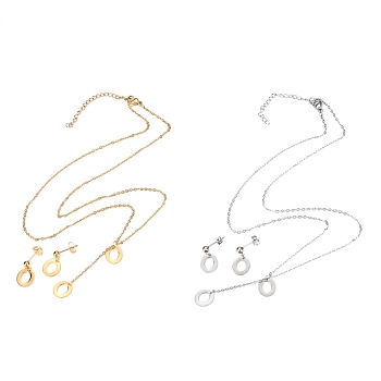 304 Stainless Steel Jewelry Sets, Cable Chains Pendant Necklaces and Stud Earrings, with Lobster Claw Clasps and Ear Nuts, Alphabet, Golden & Stainless Steel Color, Letter.O, 17.71 inch(45cm),  11x10x0.5mm, Pin: 0.8mm