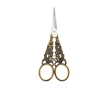 Stainless Steel Flower Scissors, Embroidery Scissors, Sewing Scissors, with Zinc Alloy Handle, Antique Golden, 145x68mm