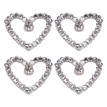 4Pcs Glass Hotfix Rhinestone, Hot Melt Adhesive on the Back, Rhinestone Trimming, Costume Accessories, Heart, Clear, 70x83x7.5mm
