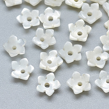 Natural White Shell Beads, Mother of Pearl Shell Beads, Flower, Seashell Color, 6x6x2.5mm, Hole: 1mm