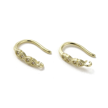 Brass Micro Pave Cubic Zirconia Earring Hooks, Long-Lasting Plated, Golden, 14x2.5mm, Hole: 1.4mm, Pin: 0.9mm