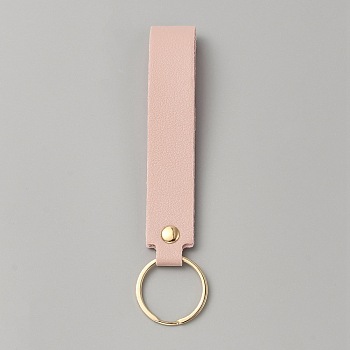 Rectangle PU Leather Keychain, with Iron Key Ring, for Car Key Bag Decoration, Misty Rose, 140mm