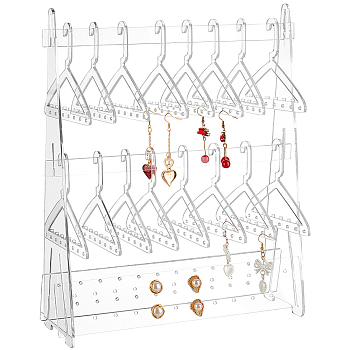 Coat Hanger Shaped Acrylic Earring Display Stands, Jewelry Earring Organizer Holder with 16Pcs Hangers, Clear, Finish Product: 25x8.2x30cm