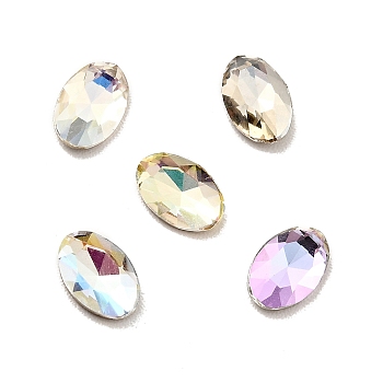 K9 Glass Rhinestone Cabochons, Flat Back & Back Plated, Faceted, Oval, Mixed Color, 6x4x2mm