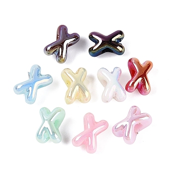 UV Plating Opaque Acrylic Beads, Iridescent, Letter X, Mixed Color, 8x5.5x5mm, Hole: 2.2mm, about 500pcs/bag