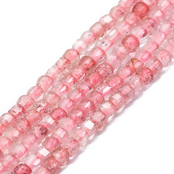 Natural Strawberry Quartz Beads Strands, Faceted, Cube, 2x2x2mm, Hole: 0.6mm, about 182pcs/strand, 15.16''~15.55''(38.5~39.5cm)