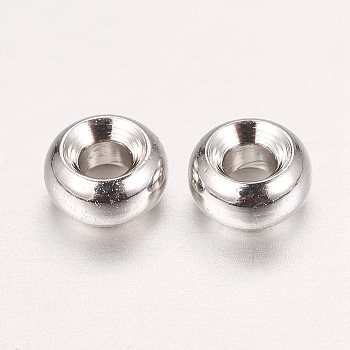 Real Platinum Plated Brass Spacer Beads, Nickel Free, Flat Round, 4x2mm, Hole: 1.5mm