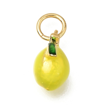 Brass Enamel Pendants, Cadmium Free & Lead Free, Real 24K Gold Plated, Lemon, 11x7x5.5mm, Hole: 3mm