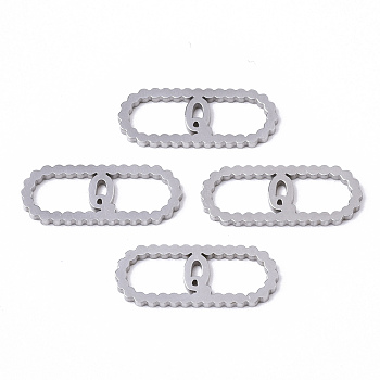 201 Stainless Steel Links Connectors, Laser Cut, Oval with Letter, Stainless Steel Color, Letter.Q, 15x6x1mm, Hole: 4x5~7mm