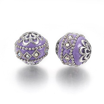 Handmade Indonesia Beads, with Metal Findings, Round, Antique Silver, Medium Purple, 19.5x19mm, Hole: 1mm