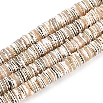 Luminous Natural Seashell Shell Beads Strands, Disc, Heishi Beads, Wheat, 7.5~8.5x1~2mm, Hole: 1mm, about 266~271pcs/strand, 14.96~15.16''(38~38.5cm)