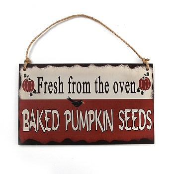 Halloween Wooden Door Hanging Welcome Sign Board, with Hemp Rope, for Home Office School Outdoor Decorations, Rectangle, Red, Word, 250x150x5mm, Rope: 480~500x3mm