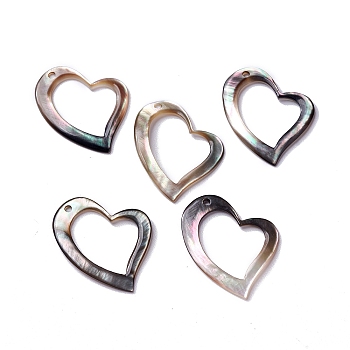 Natural Black Lip Shell Pendants, Heart Charms, 29x23.5x1mm, Hole: 1.6mm