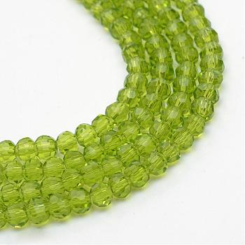 Transparent Glass Bead Strands, Faceted Round, Olive, 4~5mm, Hole: 0.5mm, about 93~98pcs/Strand, 14.17~14.57 inch(36~37cm)