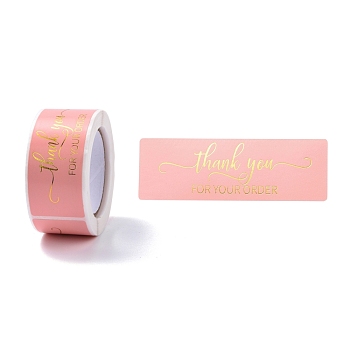 Hot Stamping Self-Adhesive Paper Gift Tag Youstickers, Rectangle with Word Thank You FOR YOU ORDER, for Party Presents Decorative, Light Coral, 2.9x6x0.01cm