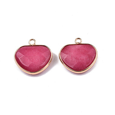 Light Gold Hot Pink Heart White Jade Pendants