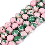 Assembled Synthetic Turquoise and Trochus Shell Beads Strands, Smooth Round, Dyed, Pink, 12~13mm, Hole: 1~1.2mm, about 33pcs/strand, 15.75 inch(40cm)(G-N369-02D-01)