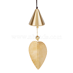 Brass Leaf Wind Chime with Bell, for Outdoor Garden Hanging Ornaments, Cone, 359mm(HJEW-WH0130-02G-02)