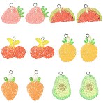 60Pcs 6 Styles Fruit Theme Transparent Resin Pendants, Imitation Candy Food Style, Mixed Shapes, with Platinum Alloy Loop, Mixed Color, 19~30x16.5~26x7~9mm, Hole: 1.8~2mm, 10pcs/style(RESI-CJ0005-31)