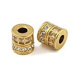 Ion Plating(IP) 304 Stainless Steel Beads, with Glass and Rhinestone, Column, Real 18K Gold Plated, 10mm, Hole: 3.5mm(STAS-U007-18B-G)