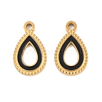 304 Stainless Steel Enamel Pendants, Teardrop Charms, Golden, Black, 15x9x1.5mm, Hole: 1.5mm(STAS-Z190-01G-01)