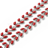 304 Stainless Steel Cobs Chains, with Enamel, Soldered, with Spool, Red, 6x1.5~2mm(CHS-C004-01C-P)