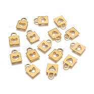 Padlock Ion Plating(IP) 304 Stainless Steel Charms, Golden, 16.5x11.5x1mm, Hole: 4x3.5mm(X-STAS-L159-13G)