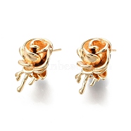 Brass Rose Stud Earrings for Women, Nickel Free, Real 18K Gold Plated, 18x12mm, Pin: 0.7mm(EJEW-G321-09G)