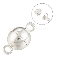 Brass Magnetic Clasps with Loops, Round, Silver Color Plated, 11.5x6mm, Hole: 1.2mm(X-MC019-S)