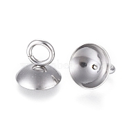 202 Stainless Steel Bead Cap Pendant Bails, for Globe Glass Bubble Cover Pendants, Stainless Steel Color, 7x8mm, Hole: 3mm, Inner Diameter: 7.5mm(STAS-L198-05B)