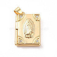 Rack Plating Brass Micro Pave Clear Cubic Zirconia Locket Pendants, Cadmium Free & Lead Free, Religion, Rectangle with Virgin Mary, Real 18K Gold Plated, 23x15x4.5mm, Hole: 4x3.5mm, Inner Diameter: 18x11mm(ZIRC-C035-10G)
