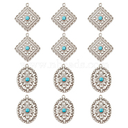 12Pcs 2 Styles Alloy Pendants, with Synthetic Turquoise, Cadmium Free & Nickel Free & Lead Free, Rhombus & Oval, Thailand Sterling Silver Plated, 31~31.5x23~28x4~4.5mm, Hole: 1.5~1.8mm, 6pcs/style(FIND-AR0002-37)