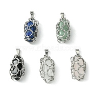 Natural Mixed Stone Stainless Steel Ring Wrapped Pointed Pendants, Faceted Bullet Charms, Stainless Steel Color, 24~25x11~12x10~11mm, Hole: 6x2.5mm(PALLOY-JF02496-01)