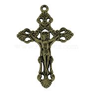 Tibetan Style Alloy Pendants, For Easter, Crucifix Cross, Cadmium Free & Lead Free, Antique Bronze, 55.5x34x5mm, Hole: 2mm, about 190pcs/1000g(TIBEP-S298-011AB-LF)
