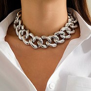 Chunky CCB Plastic Curb/Cable Chain Necklaces for Women, Platinum, 10.83 inch(27.5cm)(NJEW-K261-01B-P-1)