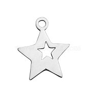304 Stainless Steel Charms, Star, Stainless Steel Color, 13.7x12x1mm, Hole: 1.5mm(STAS-Q201-T150)