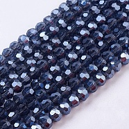 Electroplate Glass Bead Strands, Pearl Luster Plated, Faceted, Round, Dark Slate Gray, about 4mm in diameter, hole: 0.5mm, about 100pcs/strand, 14.2 inch(X-EGLA-R015-4mm-7)