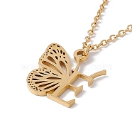 Initial Letter with Butterfly Pendant Necklace, Golden 304 Stainless Steel Jewelry for Women, Letter.E, Pendant: 20x18x1mm, 15.55 inch(39.5cm)(NJEW-C026-01G-E)