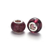 Handmade Lampwork European Beads, Large Hole Rondelle Beads, with Platinum Tone Brass Double Cores, Rosy Brown, 14~16x9~10mm, Hole: 5mm(LPDL-N001-055-C09)